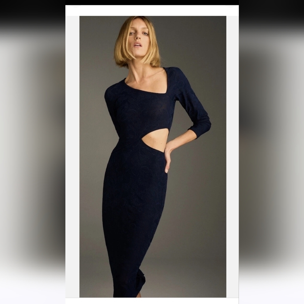 ZARA  WOMAN CUT OUT JACQUARD DRESS  Dark Blue  Size M